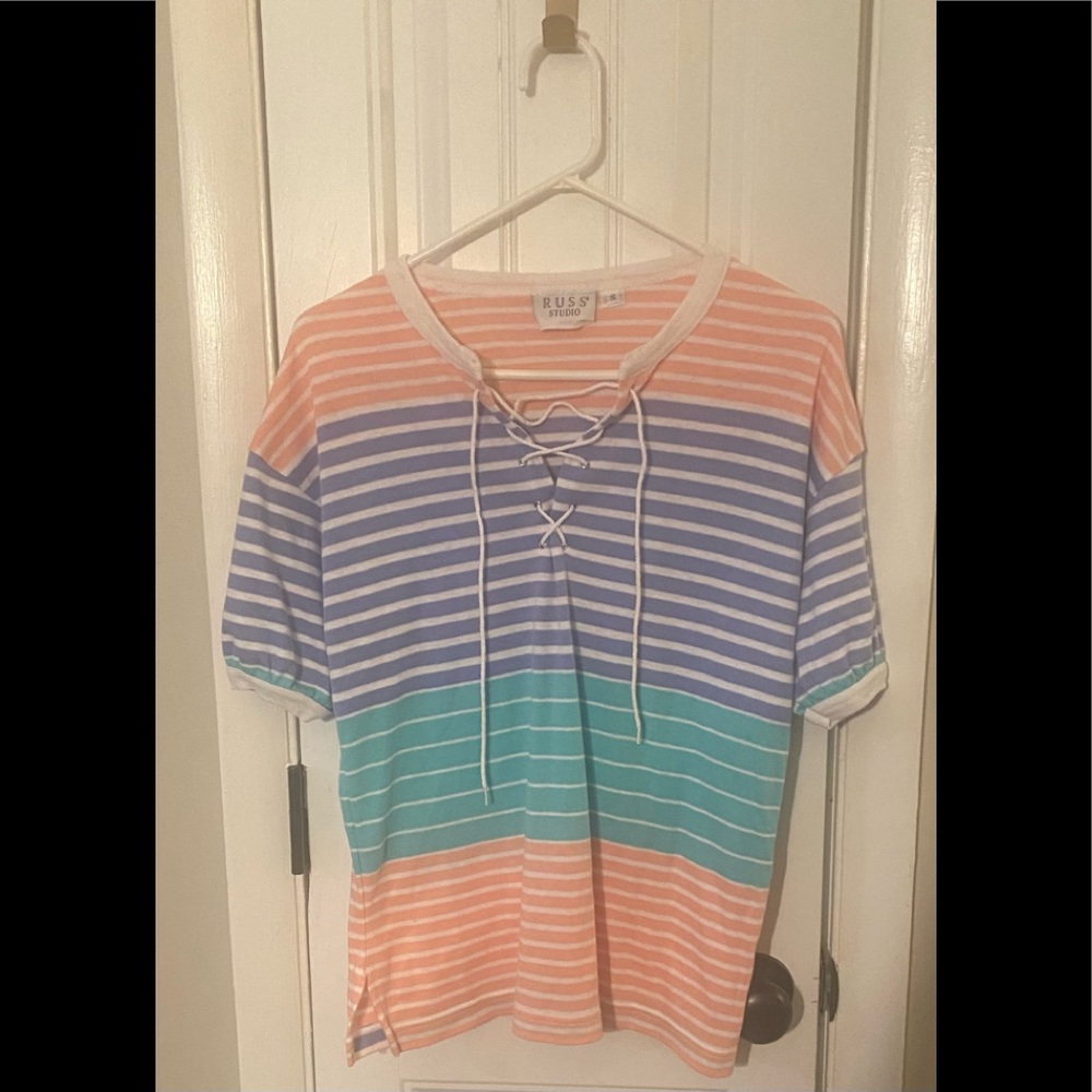 Pastel Pink,Blue,Green Stripe blouse/shirt